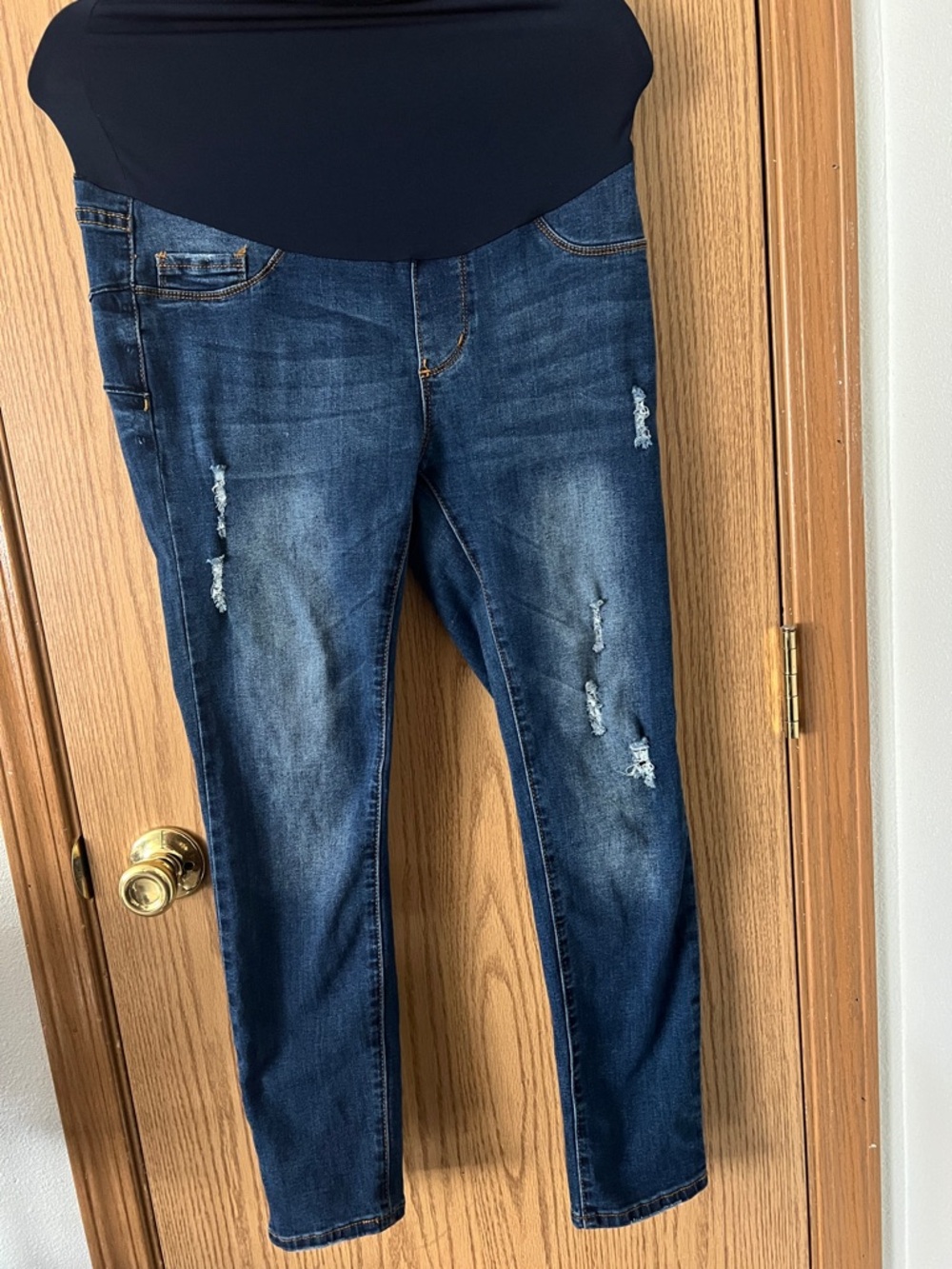 Maternity Distressed Jeggings - Dark Blue